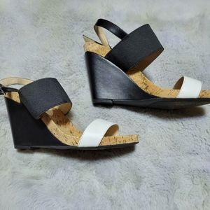 Black and White Wedge BCBG Heel Sandals- Size 9